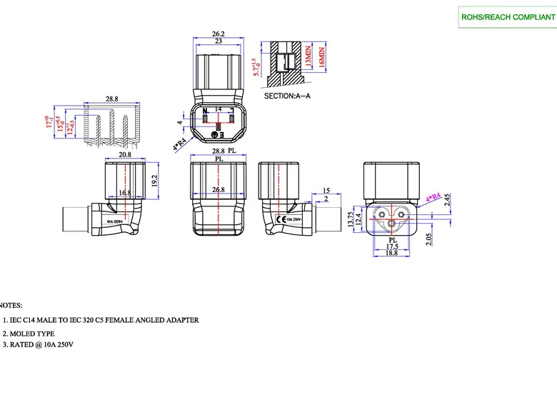 Угловой адаптер IEC 320 C14 в C5 угловой преобразователя 320|angle|angle adapter |