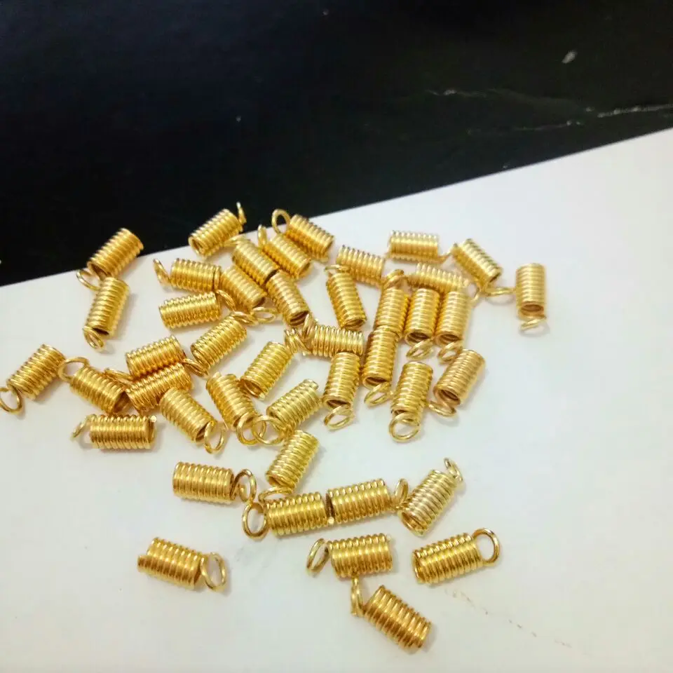 gold 100 шт Пружинные обжимные концевые крепления шнур для катушки с обжатием, заглушкой застежки и крючки DIY ожерелье браслет коннекторы для бижутерии - Цвет: gold