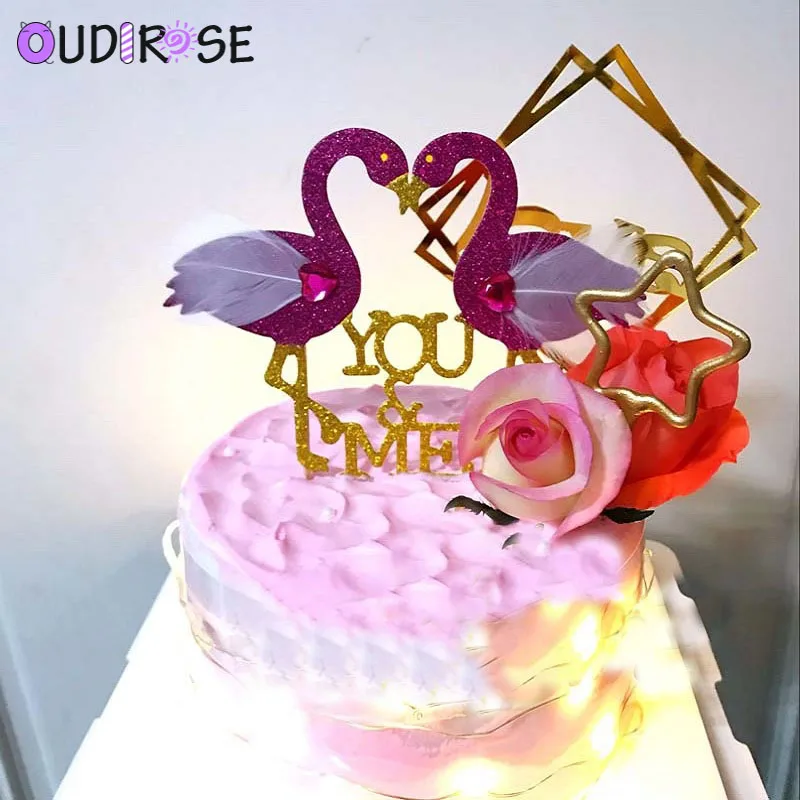 OUDIROSE 2 шт. Фламинго торт Топпер счастливое украшение для торта ко дню рождения 3D