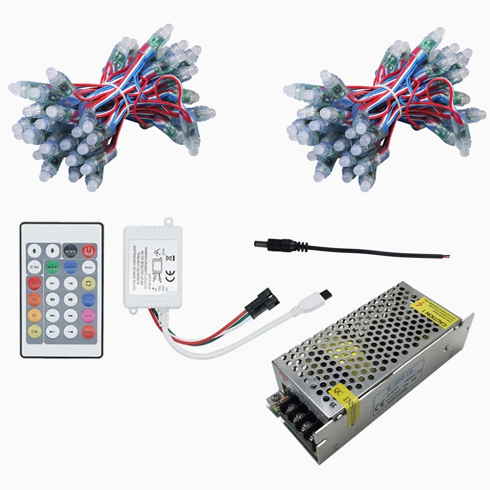 100pcs Led Pixel Set 200 шт. 12 мм WS2811 Светодиодный пиксельный модуль водонепроницаемый DC5V адресуемые Рождественские огни цвет мечты+ 24key контроллер+ источник питания - Цвет: 100pcs Led Pixel Set