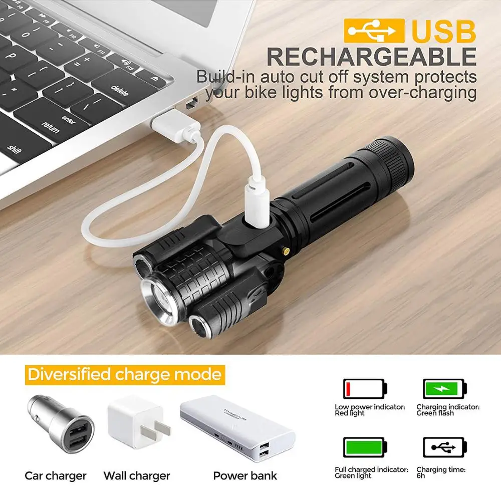 Суперъяркий велосипедный фонарь с зарядкой через USB 4 режима светильник