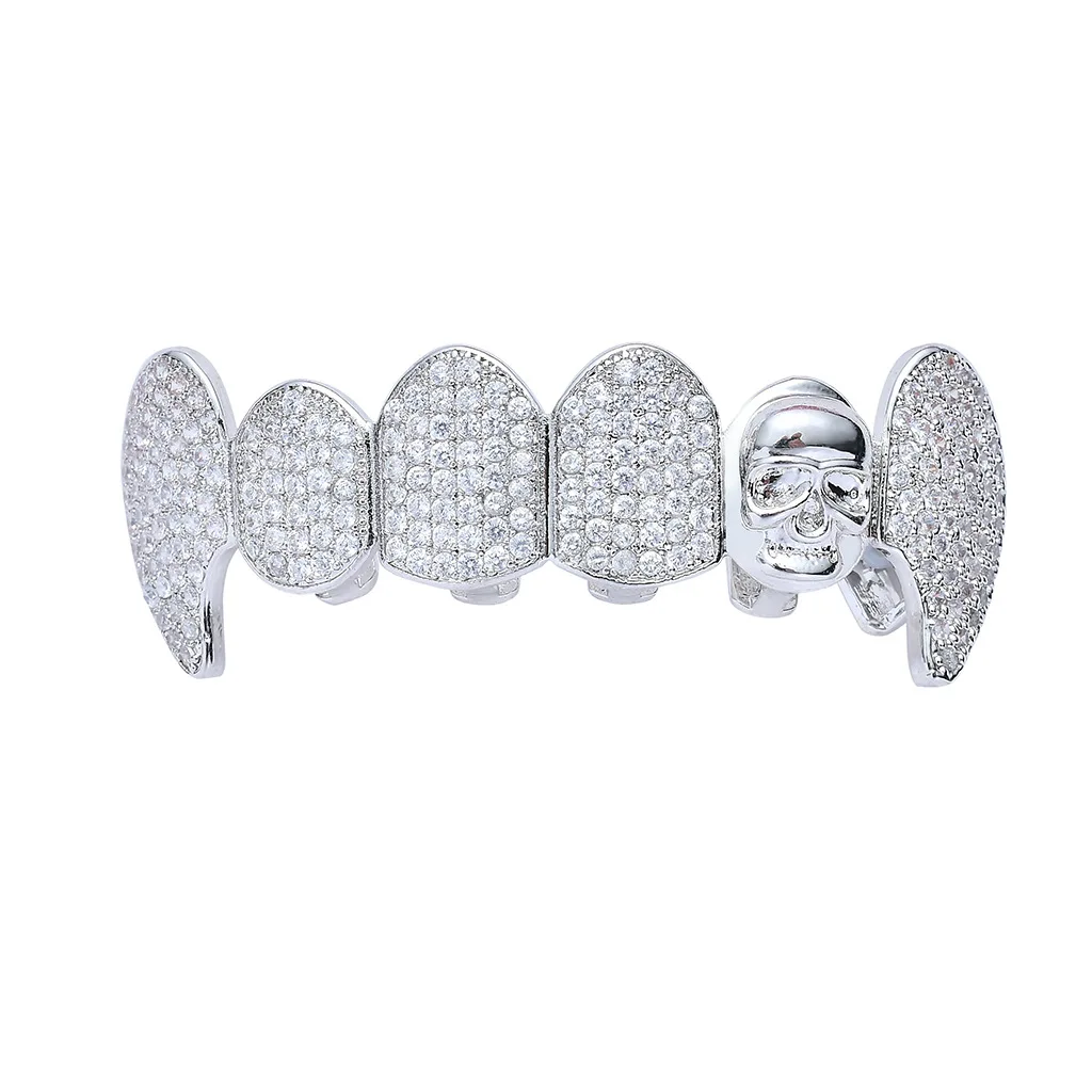 Футболки в стиле хип хоп Череп Grillz зубов комплект золотых ювелирных изделий с