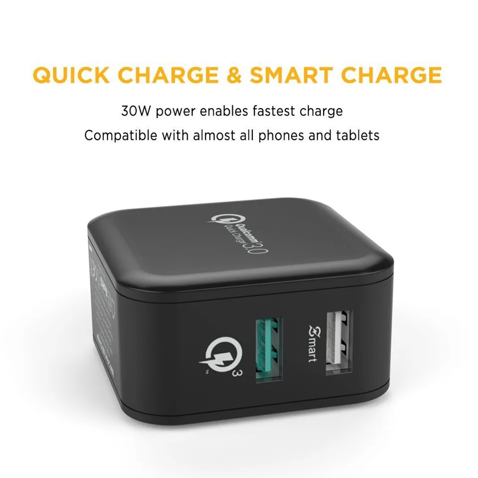 Easyacc 30 Вт 4.8A Зарядное устройство Quick Charge 3 0 2 Порты и разъёмы смарт адаптер с 100 см