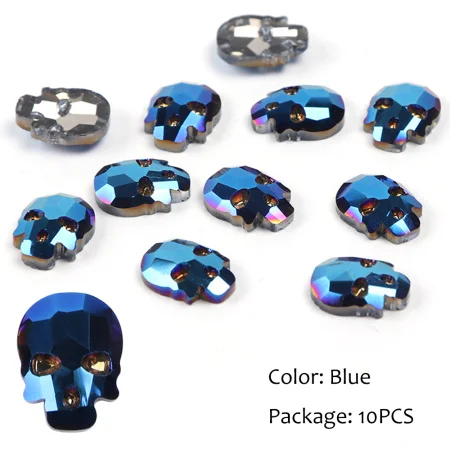 Blue 10 шт Череп кости Стразы для кристаллы для ногтей плоская задняя часть камень Хэллоуин Шарм 3D дизайн ногтей украшения аксессуары CH876-1 - Цвет: Blue