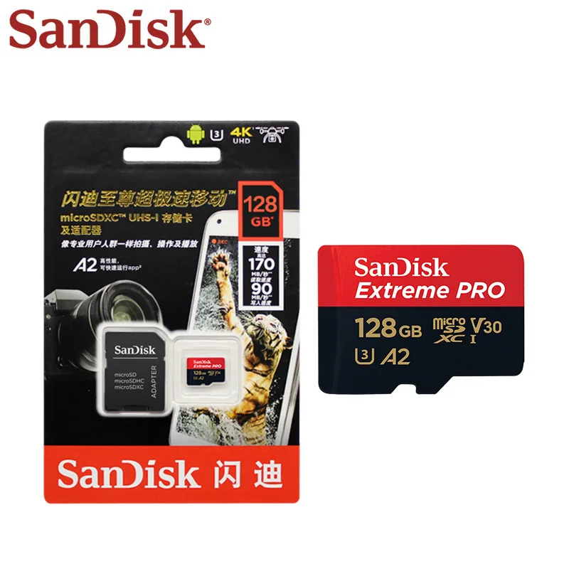 Карты памяти SanDisk Extreme Pro Micro SD карты 256 ГБ 128 Гб 64 U3 V30 карт TF объемом до 170 МБ/с. флеш