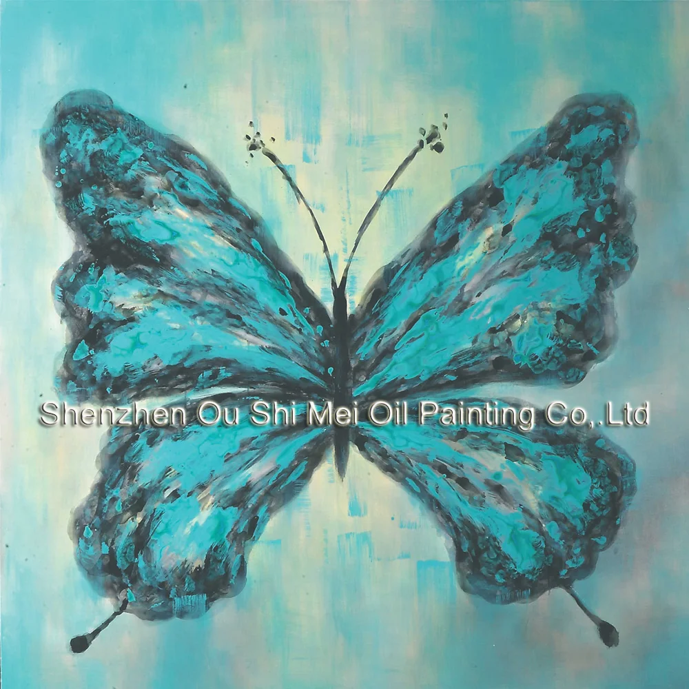 

Hand Painted Canvas Oil Paintings Abstract Modern Home Decor Blue Butterfly Painting Wall Art Picture for Living Room Painting