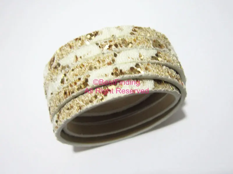

5x2mm White rough glitter leather cord 5mm flat leather cord