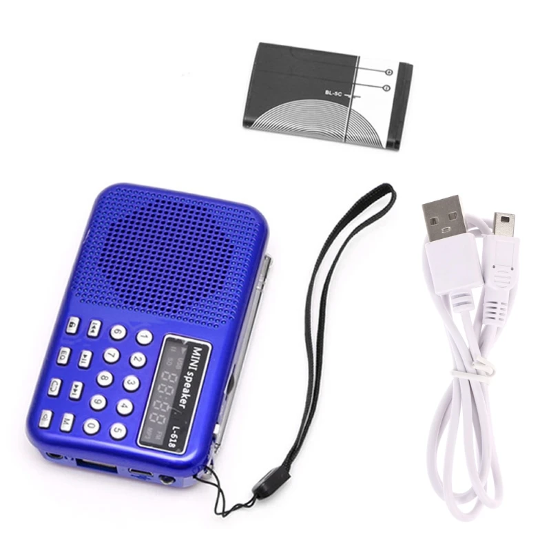 Мини lcd цифровой аудио FM радио USB Micro SD TF карта динамик MP3 музыкальный плеер - Цвет: Синий