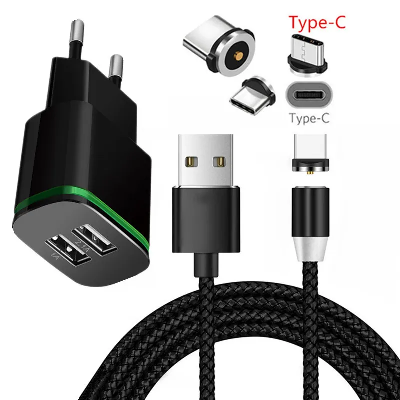 EU charger and cable Magnetic Type C Wire& LED Wall plug Charger Cable For Motorola One Power Samsung S9 S10 A50 LG G6 G7 ThinQ V50 Honor 20 view 10 - Plug Type: EU charger and cable