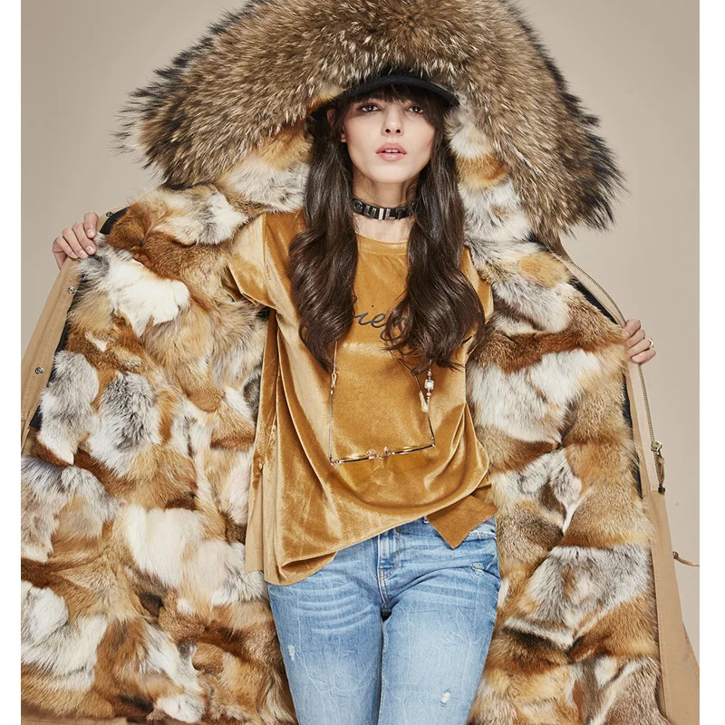 Jott модная Женская Роскошная настоящая опушка из лисьего меха X-long parka большой енот мех с капюшоном Военный женский зимний жакет, женский пиджак