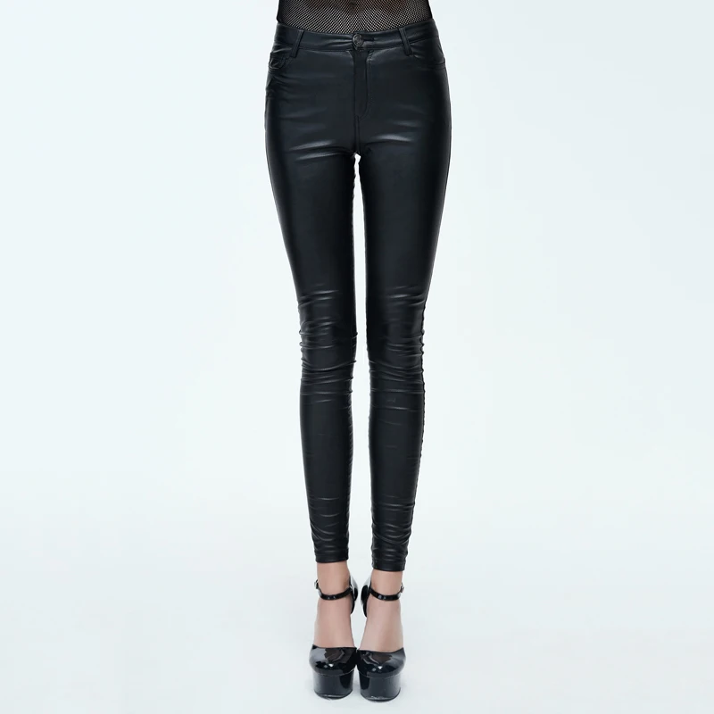 Devil Fashion PU Leather Women Summer Trousers Steampunk Solid Black Elastic Waist Stretch Long Leggings Hot Selling