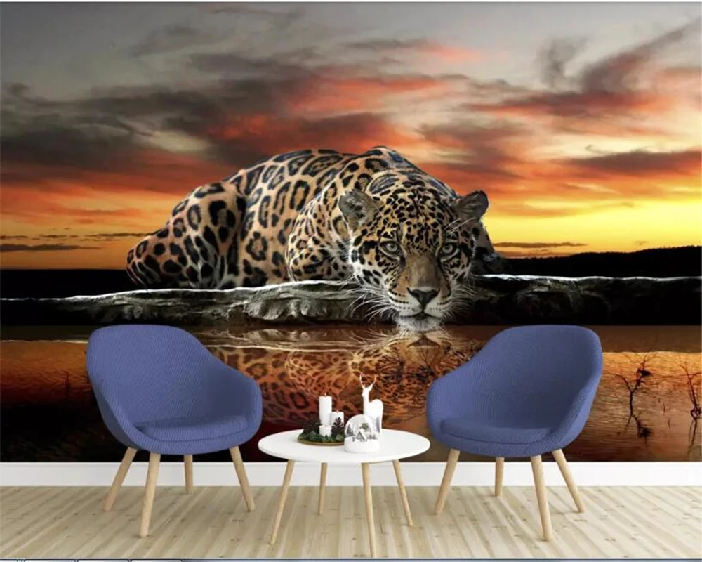 

beibehang wallpaper for kids room Modern personality HD leopard reflection wall mural TV background wall brick wallpaper 3d