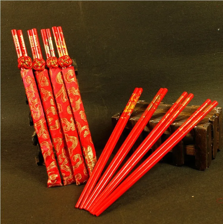 

New Wood Chinese chopsticks,printing both the Double Happiness and Dragon,Wedding chopsticks favor
