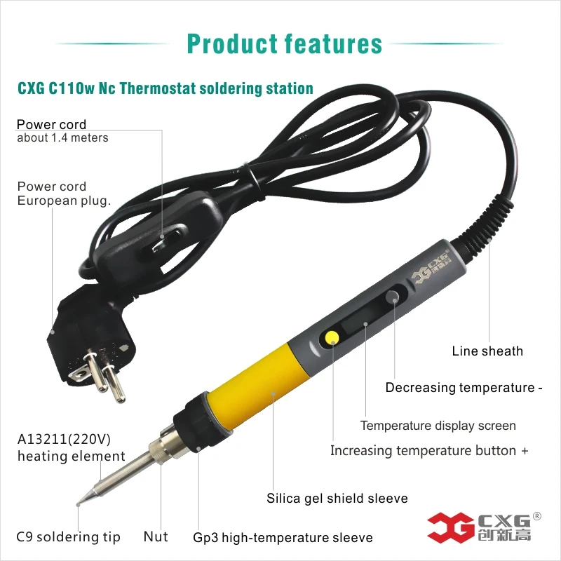 Электрический паяльник C110W CXG ЖК-дисплей Регулируемый Температура ЕС plug Сварка