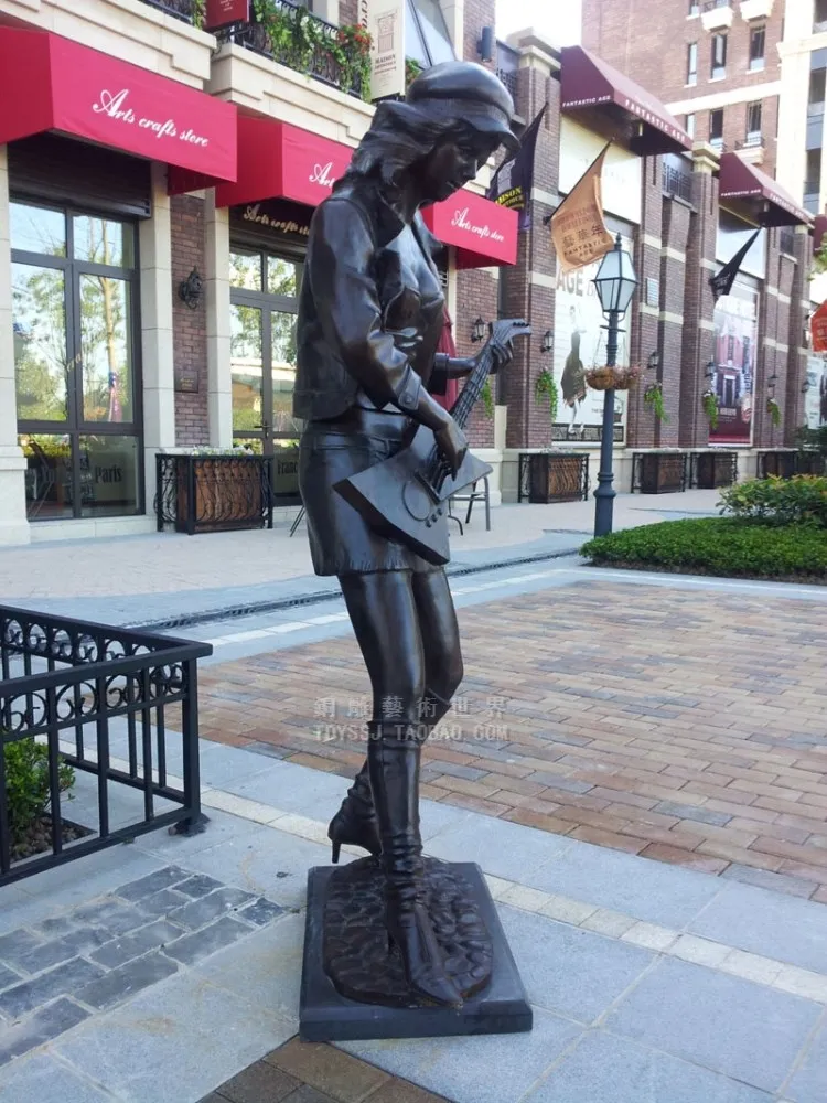 City sculpture female electric guitar music figure bronze statue of Craft Hotel decoration outdoor decor | Дом и сад
