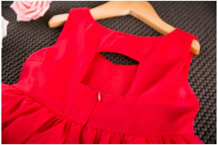 5pcs/set Wholesale 90-130cm Children Girl Red Bow Dress Voile Mini Sleeveless Cute Backless Summer Dresses | Детская одежда и
