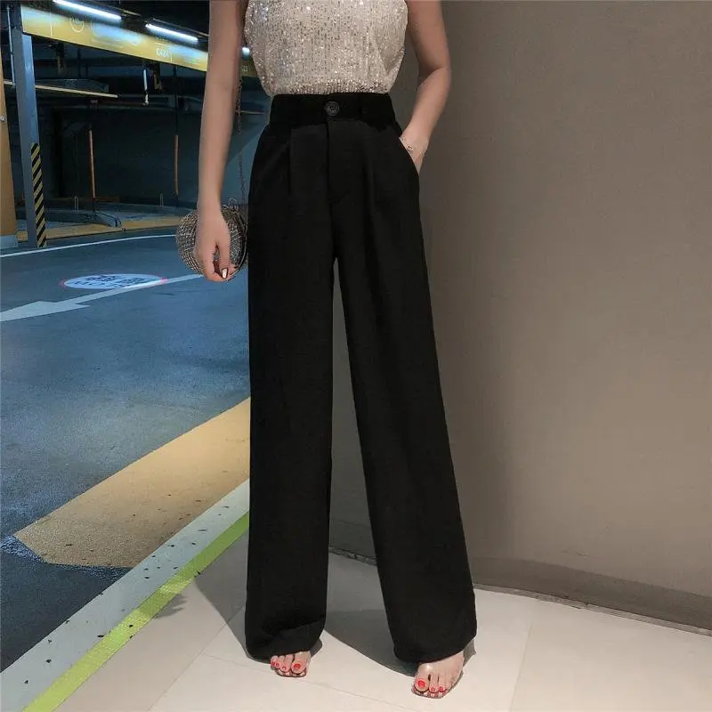 Женские офисные широкие брюки HziriP однотонные повседневные свободные с высокой
