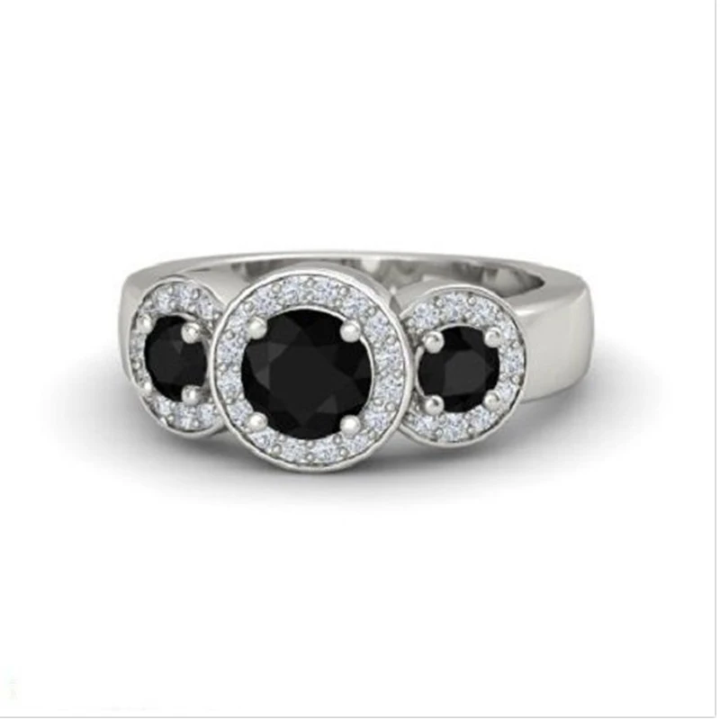 Винтажные кольца с круглым камнем именного месяца для помолвки для женщин и мужчин, белый принцесса камень, черное кольцо из циркона, женские свадебные украшения на вечеринку.