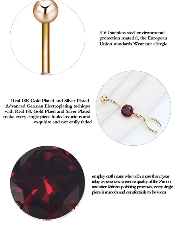 Kinitial Wish Bone Pendant Navel Ring Gold Silver Plated Punk Collier Red Zircon Belly Piercing Jewelry For Women Sexy |