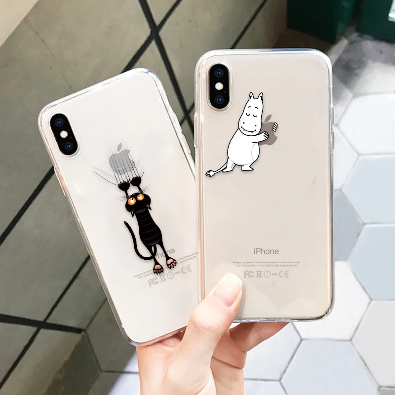Модный мультяшный окрашенный ТПУ чехол для iPhone X XR XS Max 7 5 5S SE прозрачный тонкий