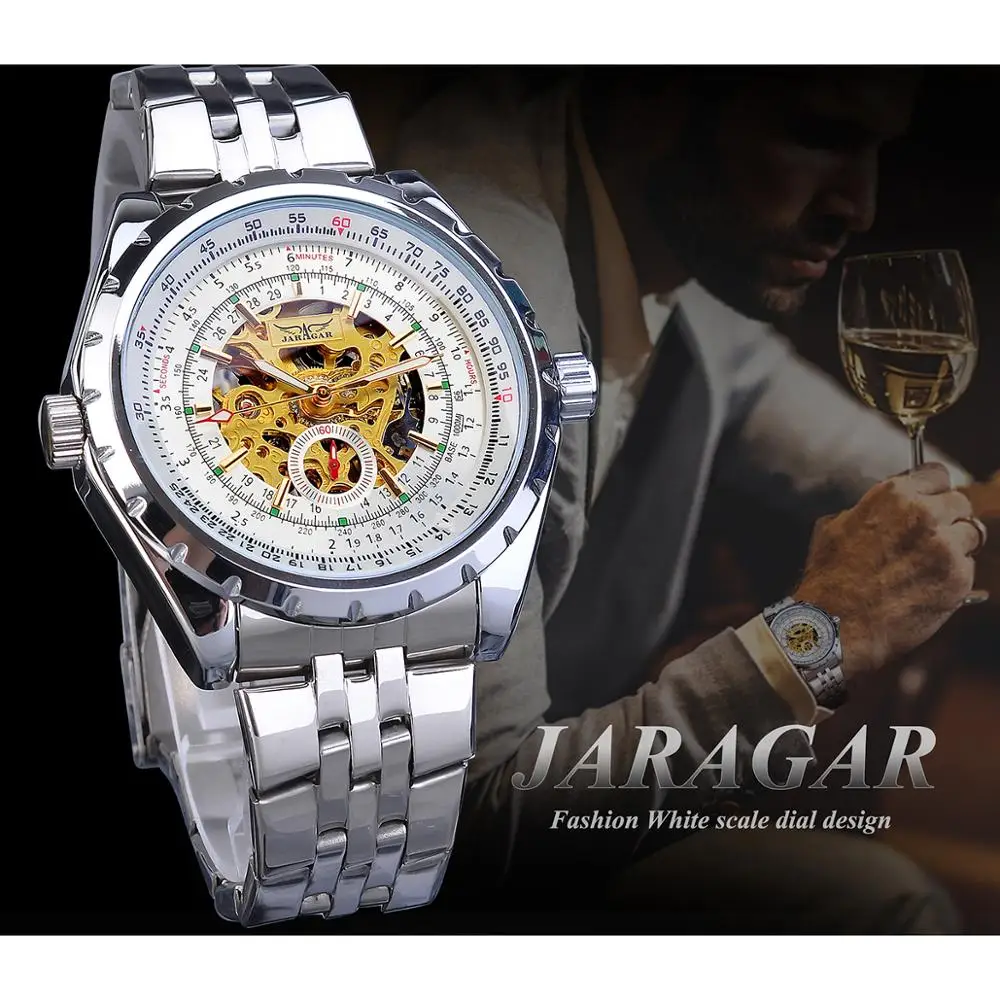 Jaragar Классические Автоматические Мужские часы Relojes Hombre серебряные со стальным