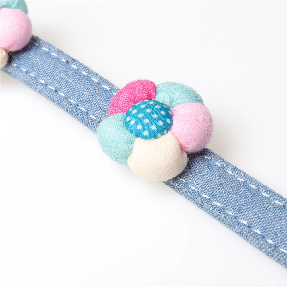 Handmade Small Pet Cat Dog Collar Soft Jean Chihuahua Puppy Kitten Choker Flower Charm Adjustable | Дом и сад