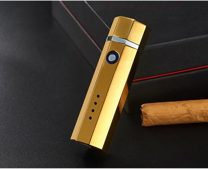 Двойная дуговая USB Зажигалка для сигар, электрическая зажигалка, цилиндрическая форма, цинковый сплав, ветрозащитная плазменная зажигалка