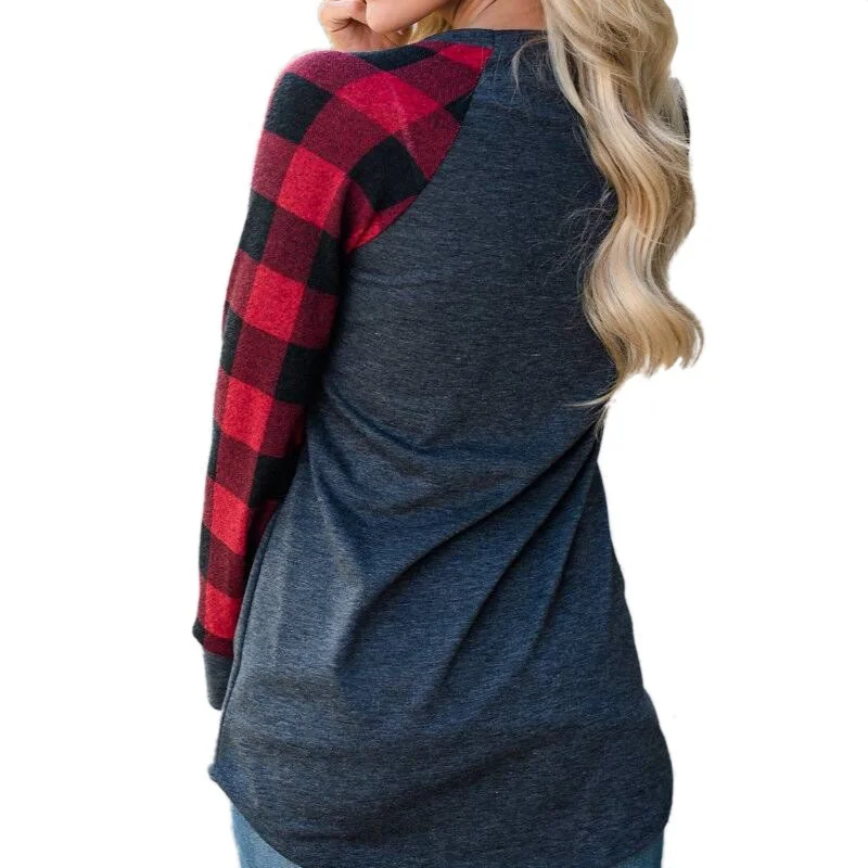 2019 Women Fashion Plaid Patchwork Long Sleeve Sweatshirts O Neck Pullover Tops Casual Loose Thin Sweatshirt 5XL Hoodies | Женская