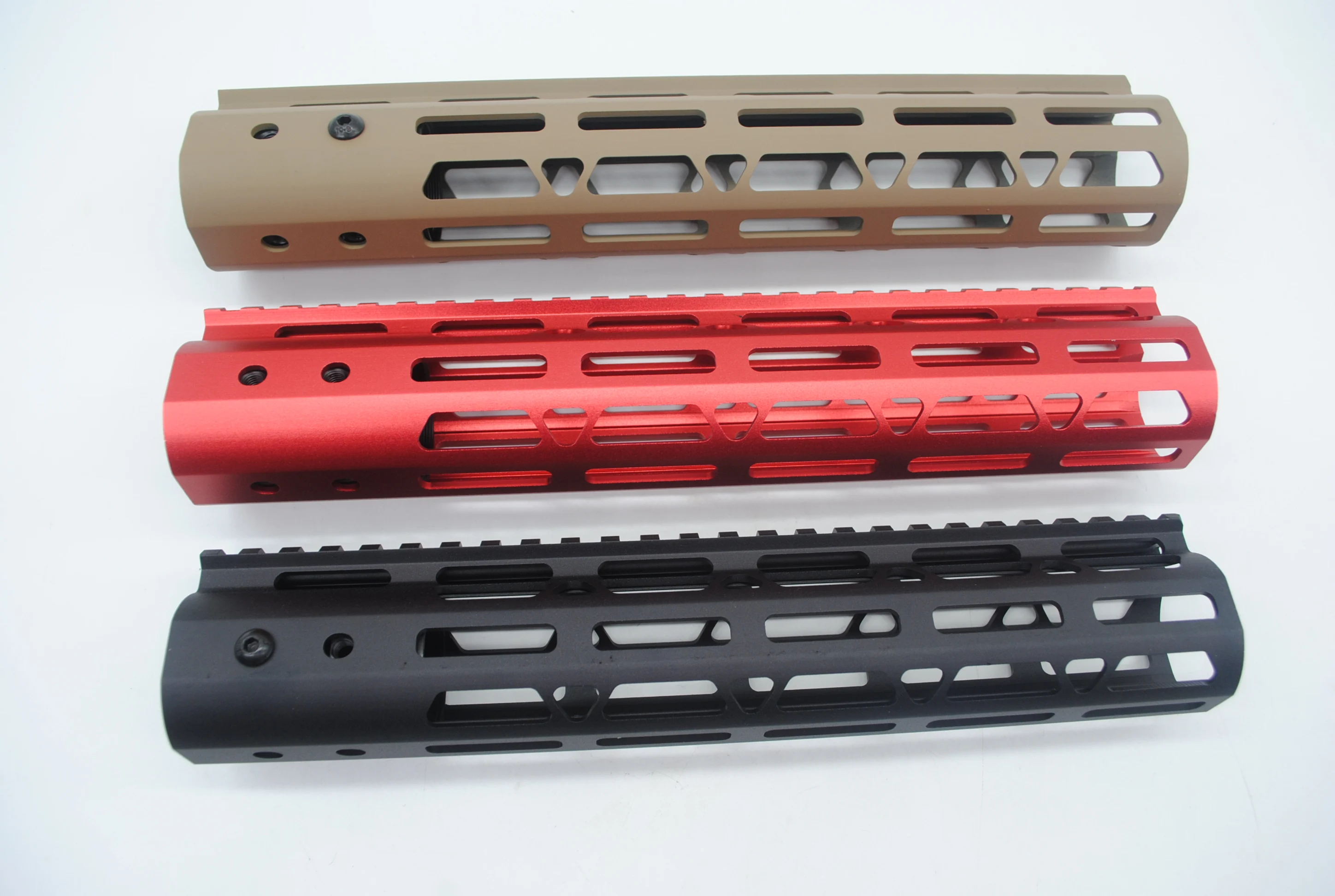 Aplus 10'' inch Free Float Handguard Rail M-lok / Keymod Style Mount System Fit.223/5.56 AR-15_Black/Red/Tan Color