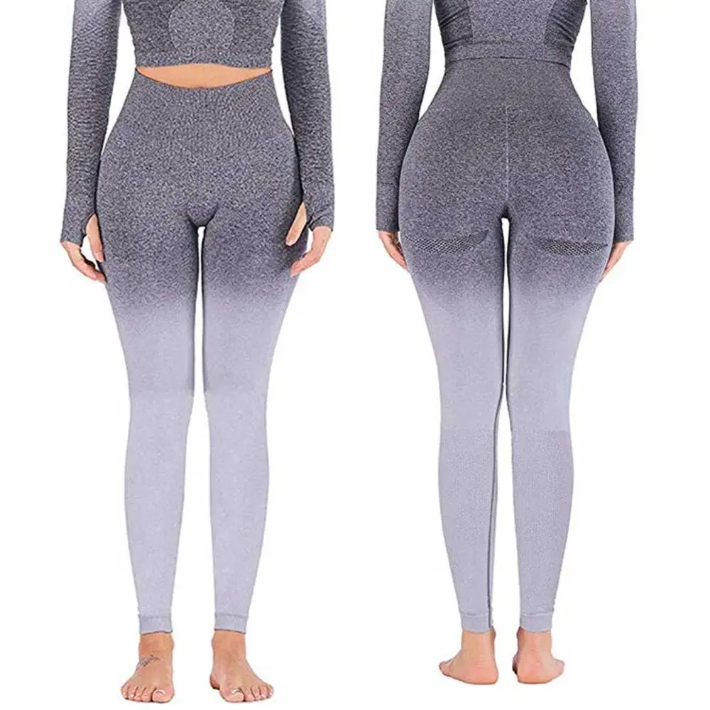 Ombre Gray to White JGS1996 женские Омбре бесшовные леггинсы с высокой талией power Flex Спортивные Леггинсы энергетические штаны для фитнеса и йоги - Цвет: Ombre Gray to White