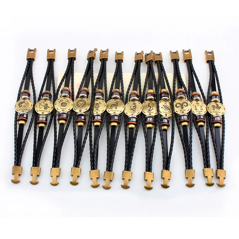 Классический мужской браслет модный с 12 зодиалами подвеской Регулируемый