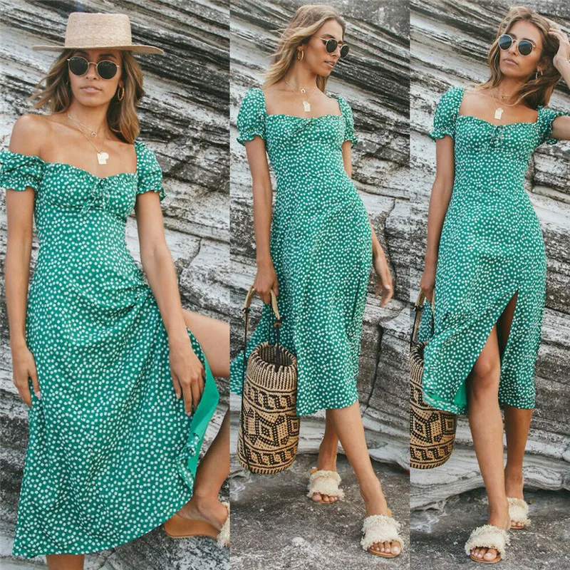 Женское летнее богемное Макси-платье средней длины с короткими рукавами и