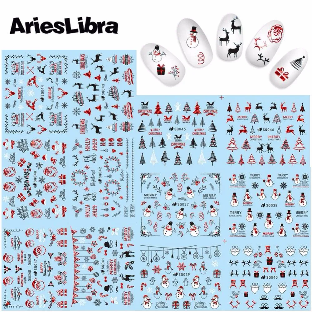 Наклейки для ногтей AriesLibra 3D лазерные красные рождественские серии наклейки