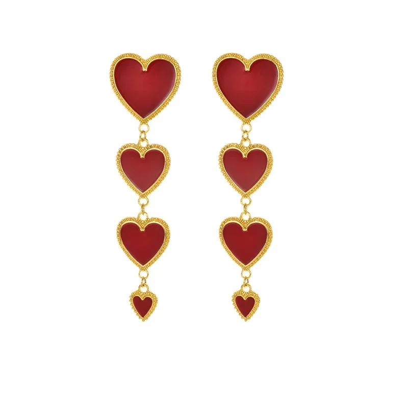 heart gold red Роскошные свадебные хрустальные подвесное сердечко серьги ювелирные изделия серьги для женщин подарок любви богемные блестящие бахромой серьги с витым элементом Рождество - Окраска металла: heart gold red