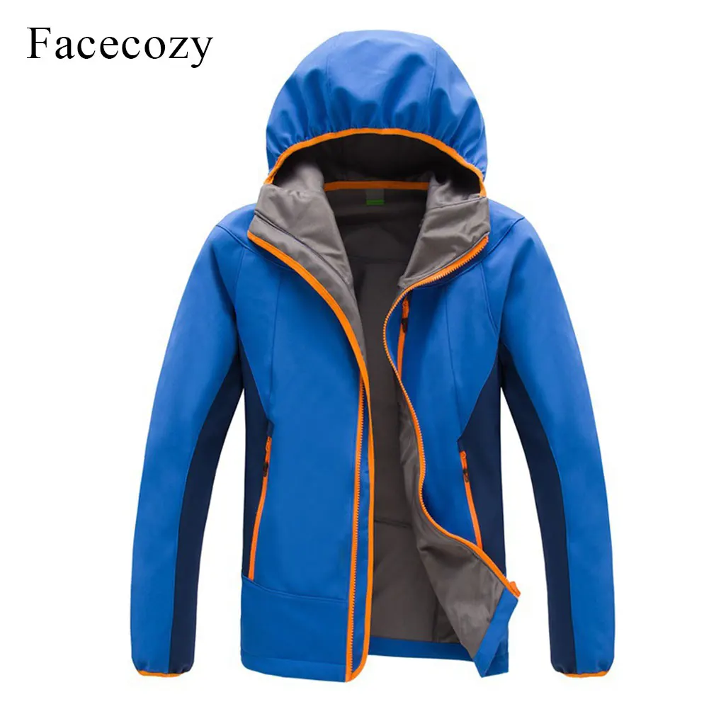 Facecozy Мужская Уличная Осенняя дышащая Лоскутная походная флисовая куртка с капюшоном тепловое пальто для рыбалки - Цвет: men diamond blue
