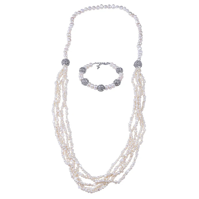 new real freshwater pearl necklace irregular baroque Double magnetic clasp bracelet jewelry set | Украшения и аксессуары