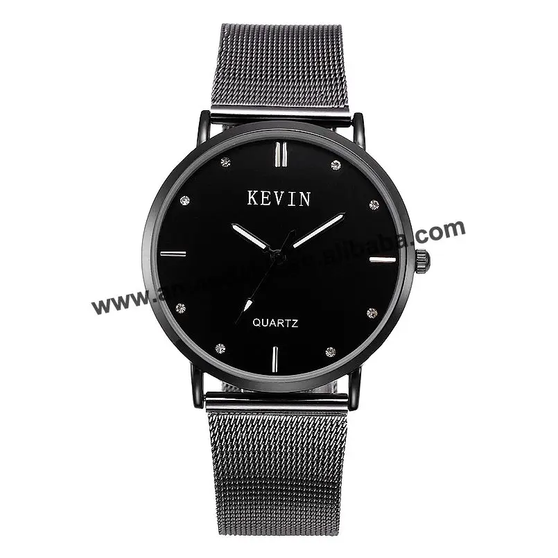 New Hot Fashion Crystal Black Dial Watch Roman Style Thin Mesh Quartz Wrist Watch Analog KV Simple Style Men Quartz Wristwatch