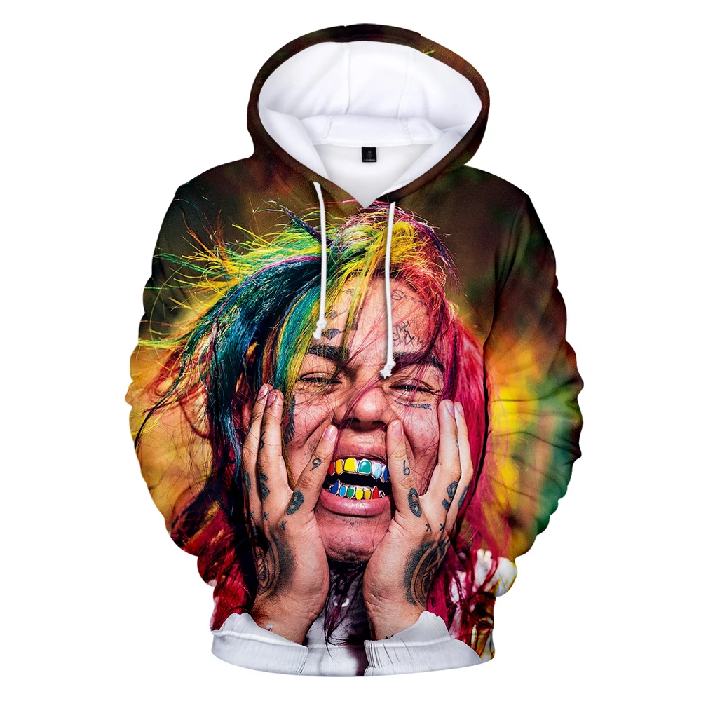 Новинка,, мужские толстовки с 3D принтом Rapper 6IX9INE, осенняя мода Harajuku, популярная худи с 3D принтом 6IX9INE, мужские толстовки
