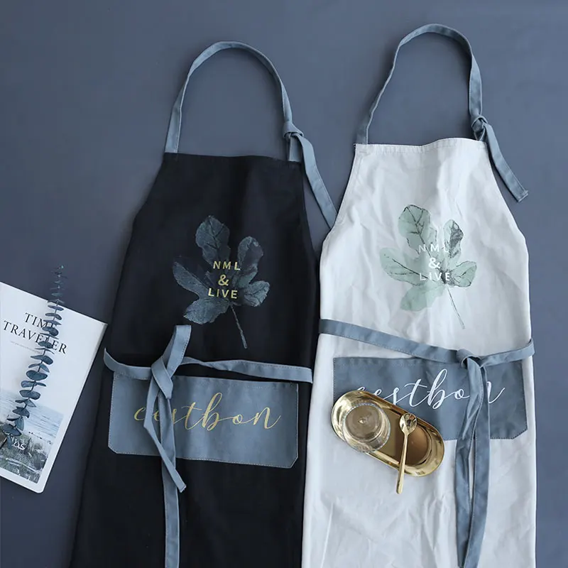 

Nodic style apron Fashion Lady Women Men cotton adjustable kitchen waist apron with pocket for cooking baking restaurant