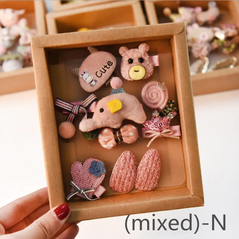 (mixed)-N 10 шт Детские зажимы для волос наборы девушки прекрасные заколки для волос Детские аксессуары для волос Мультяшные заколки для детей Аксессуары - Цвет: (mixed)-N