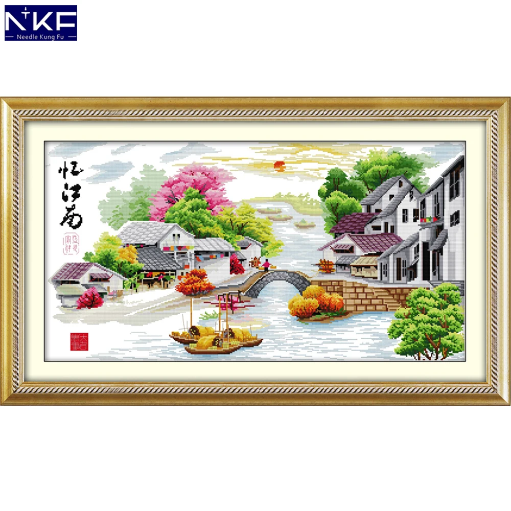 Набор для вышивки крестиком NKF Водяная деревня в мечте|Упаковка| |