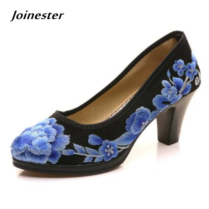 3-х мерные с цветочной вышивкой женские туфли-лодочки женская обувь Винтаж