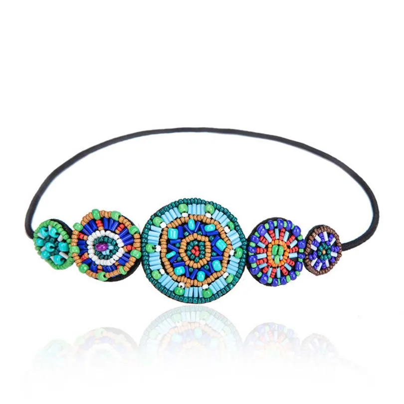 Haimeikang Винтаж эластичная повязка на голову Headwrap бусины головной убор одежда аксессуары для волос Дамы для женщин