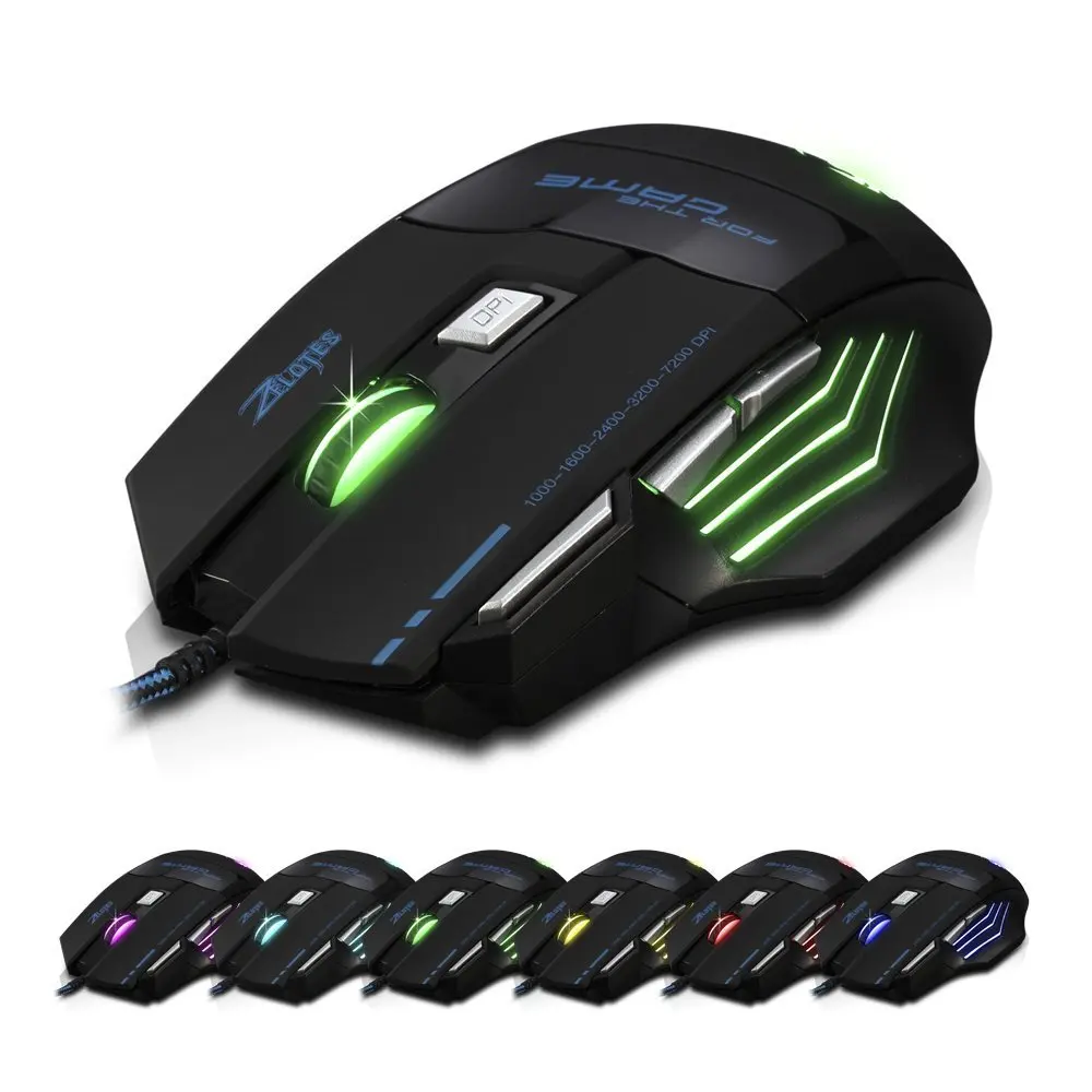Игровая мышь Zelotes T 80 7200 DPI подсветка многоцветная светодиодная оптическая