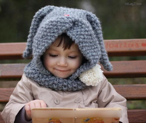Шапка с милым Кроликом, коллекция года, зимние детские вязаные шапки ручной работы с серым Кроликом, детские шапки с рисунком животных, теплый вязаный шарф, шапка
