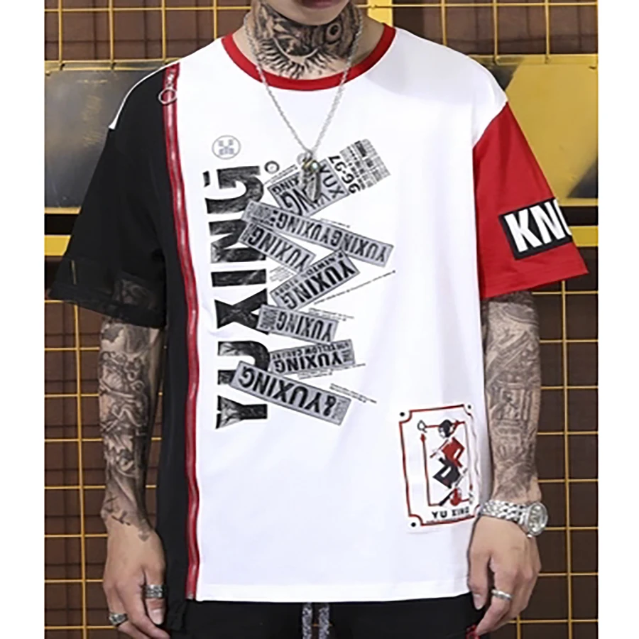 Мужская Уличная футболка в стиле хип хоп Повседневная на молнии с коротким