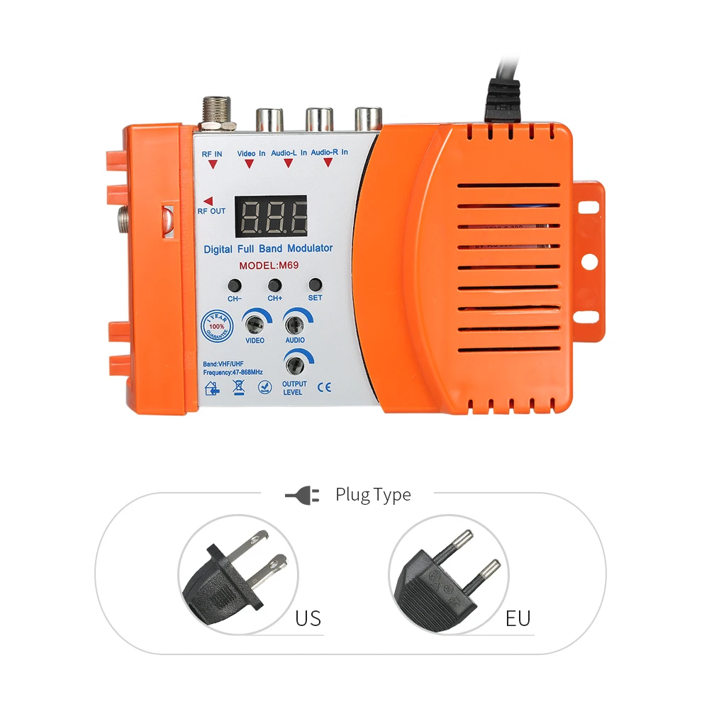 

High performance Compact RF Modulator Audio Video TV Converter RHF UHF Signal Amplifier AC230V