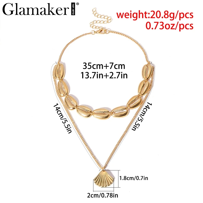 Glamaker подвески из раковин серебряное золотое ожерелье двойной женский модный металлический цепь аксессуары для изготовления украшений колье