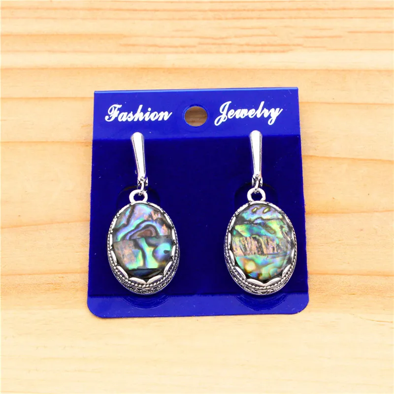 Овальный Shell Серьги Винтаж цветок кулон серьги Античная Посеребренная Double Слои