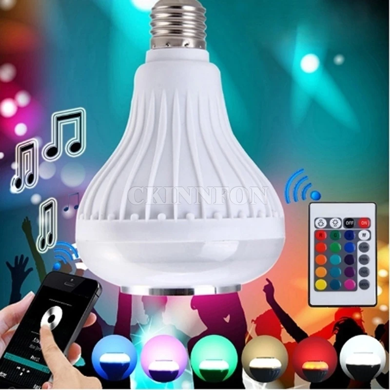 100 шт./лот беспроводной E27 Bluetooth LED стерео аудио динамик RGB цвет теплый белый лампа